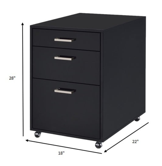 28" Black Wood And Metal Three Drawers Filing Cabinet