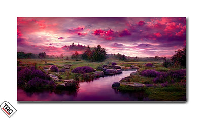 Lavender Dusk - Enchanted River Landscape