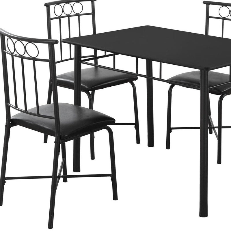 61.5" X 73.5" X 101" Black Metal Foam Polyurethane Leather Look Polyes  5Pcs Dining Set