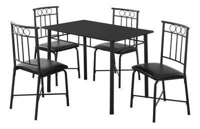 61.5" X 73.5" X 101" Black Metal Foam Polyurethane Leather Look Polyes  5Pcs Dining Set