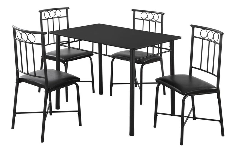 61.5" X 73.5" X 101" Black Metal Foam Polyurethane Leather Look Polyes  5Pcs Dining Set