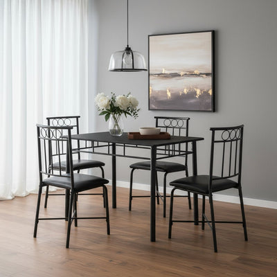 61.5" X 73.5" X 101" Black Metal Foam Polyurethane Leather Look Polyes  5Pcs Dining Set