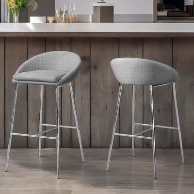 Set of Two 30" Gray and Silver Metal Low Back Bar Chairs