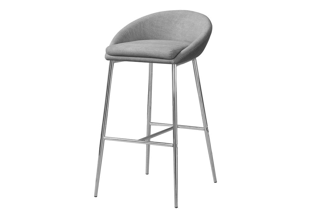 Set of Two 30" Gray and Silver Metal Low Back Bar Chairs