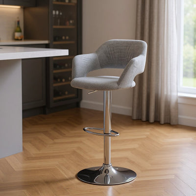 Light Gray and Silver Metal Low Back Bar Chair