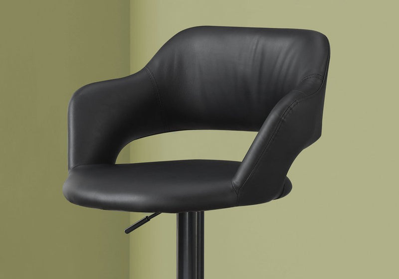 Black Faux Leather and Metal Low Back Adjustable Height Swivel Bar Chair