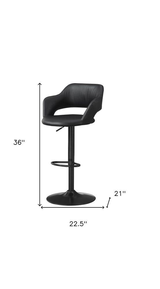 Black Faux Leather and Metal Low Back Adjustable Height Swivel Bar Chair