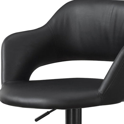Black Faux Leather and Metal Low Back Adjustable Height Swivel Bar Chair