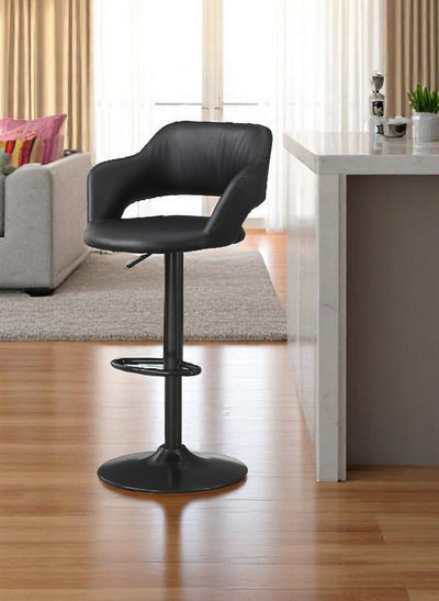 Black Faux Leather and Metal Low Back Adjustable Height Swivel Bar Chair