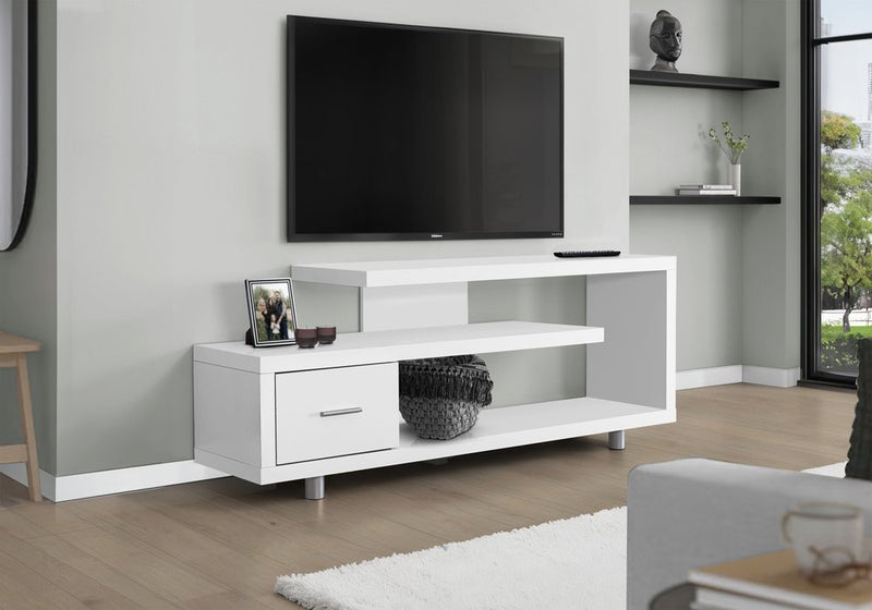 60" White Open Shelving TV Stand