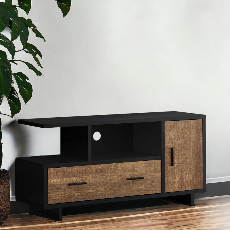 16" Brown and Black Cabinet Enclosed Storage TV Stand