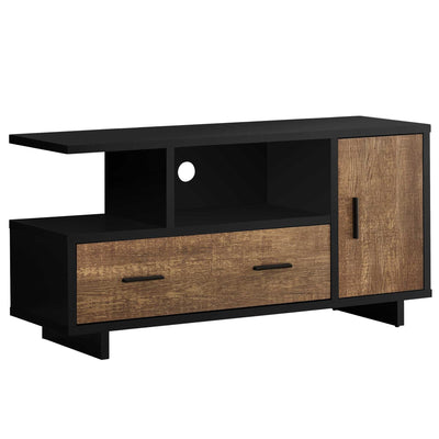 16" Brown and Black Cabinet Enclosed Storage TV Stand