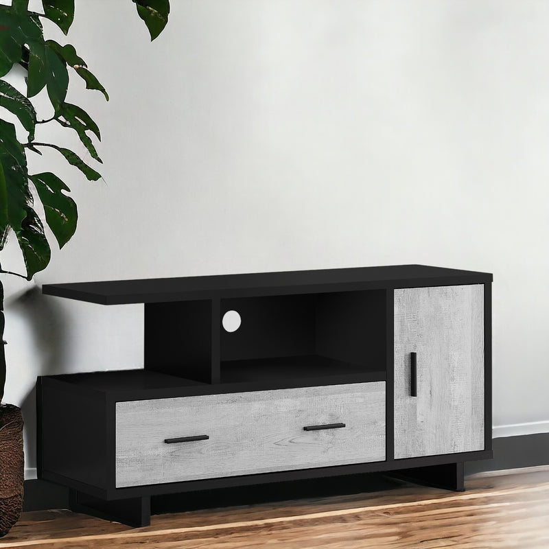 16" Brown and Black Cabinet Enclosed Storage TV Stand