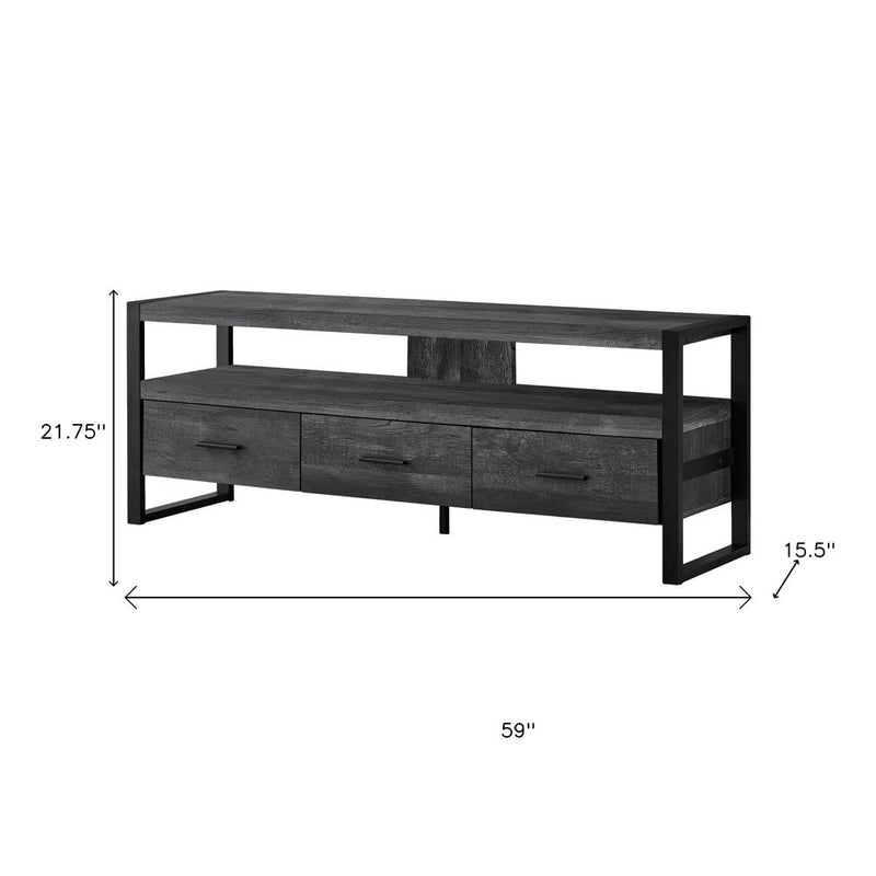 59" Black Cabinet Enclosed Storage TV Stand