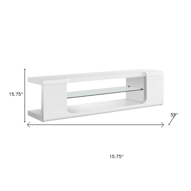 15.75" X 59" X 15.75" White Clear Hollow Core Tempered Glass TV Stand
