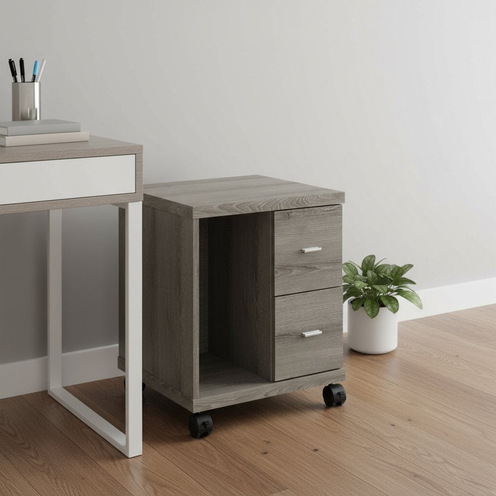 17.75" X 17.75" X 23" Dark Taupe Particle Board Hollow Core 2 Drawers  Office Cabinet