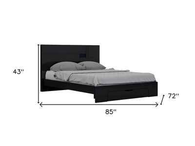 Four Piece Black Solid Wood Bedroom Set With Mirror