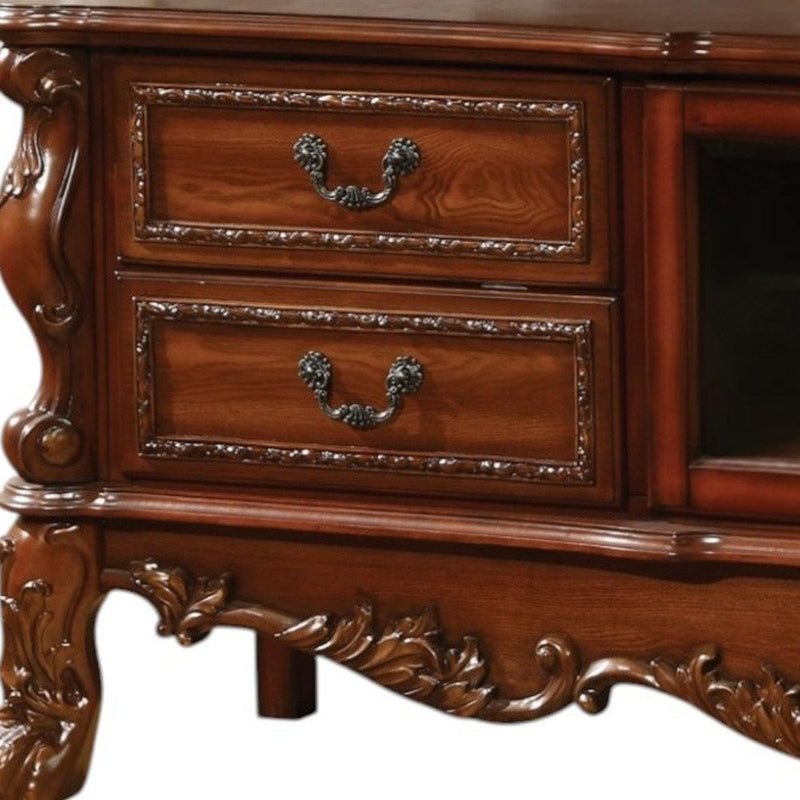 74" Platinum Solid Wood Enclosed and Open Storage TV Stand