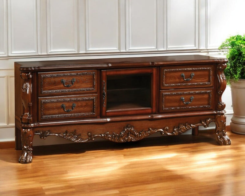 74" Platinum Solid Wood Enclosed and Open Storage TV Stand