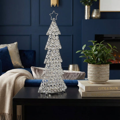 16" Glam Silver And Faux Crystals Christmas Tree Tabletop Sculpture