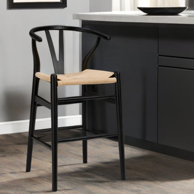 Natural And Black Solid Wood Counter Height Bar Chair