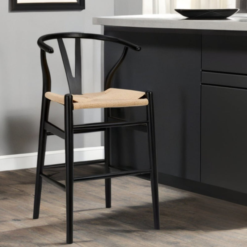 Natural And Black Solid Wood Counter Height Bar Chair