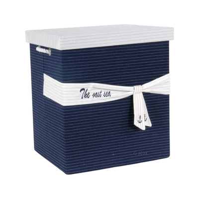 13.5" X 17" X 22.5" Blue Fabric Basket With Bow  Decoration Set Of 5