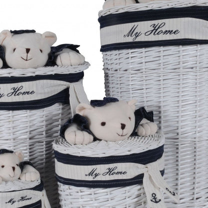 Set of Four Blue And White Rattan Basket