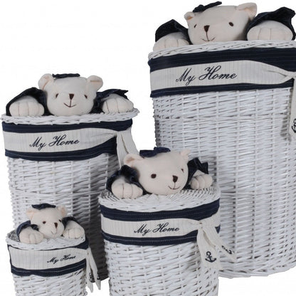 Set of Four Blue And White Rattan Basket