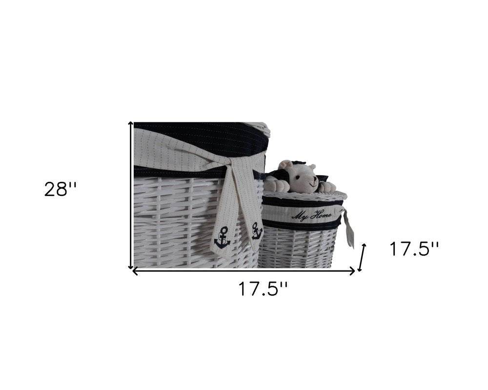 Set of Four Blue And White Rattan Basket