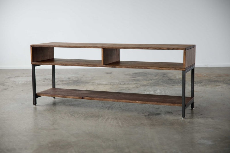60" Brown Solid Wood Open Shelving TV Stand