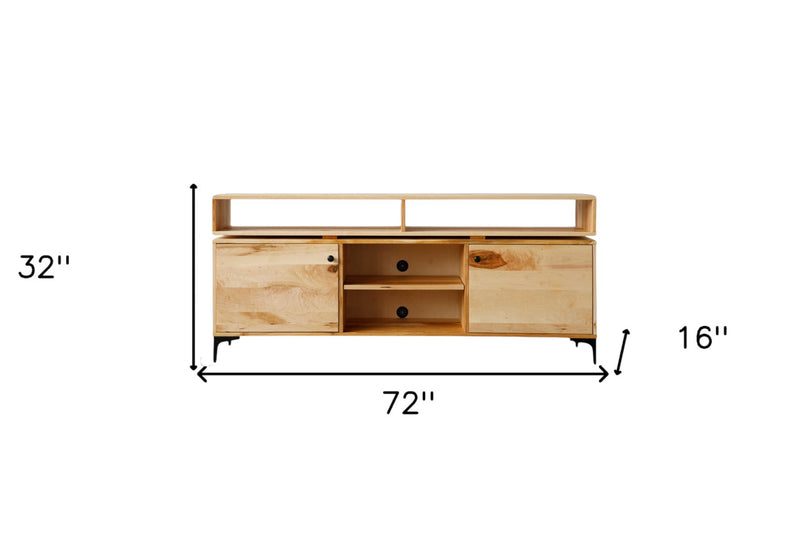 72" Solid Wood Enclosed and Open Storage TV Stand