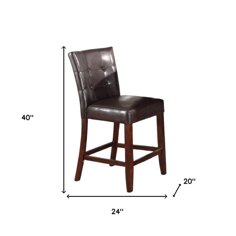 Set of Two 24" Espresso and Brown Faux Leather and Solid and Manufactured Wood Counter Height Bar Chairs