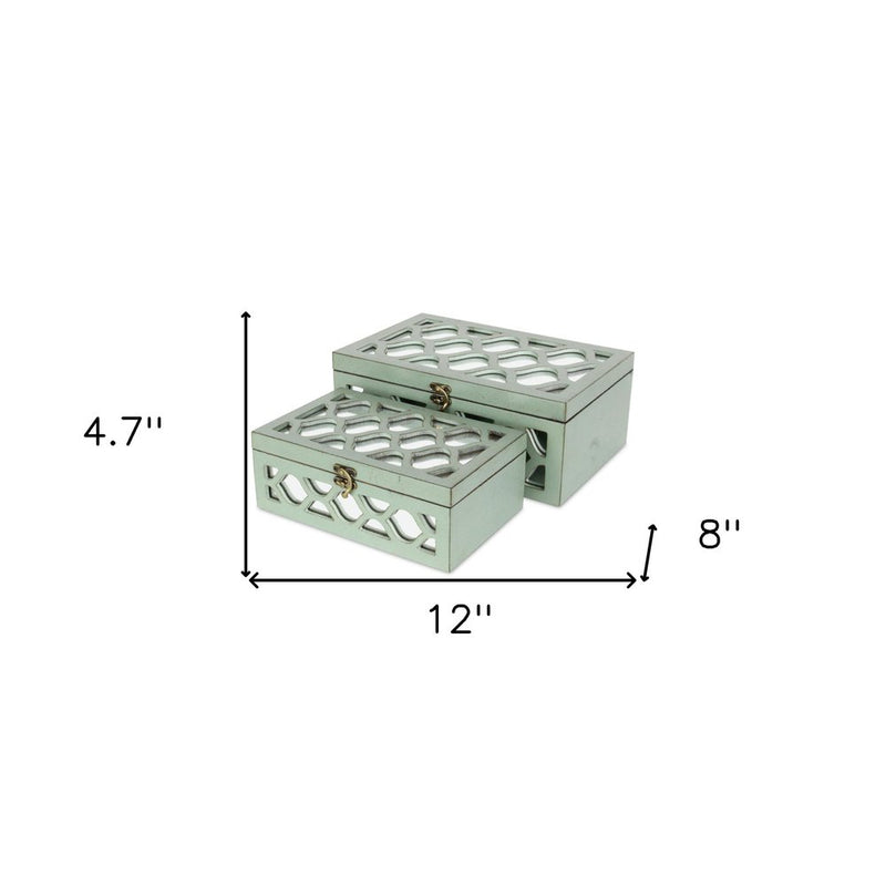 Set of Two Green Wood And Mirrored Glass Boxes