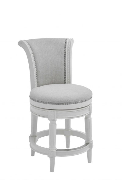 39" Light Gray and White Fabric Counter Height Swivel Bar Chair