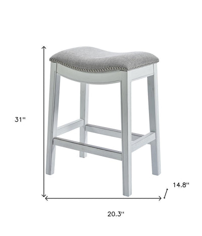 31" Light Gray And White Upholstered And Solid Wood Backless Bar Height Bar Chair