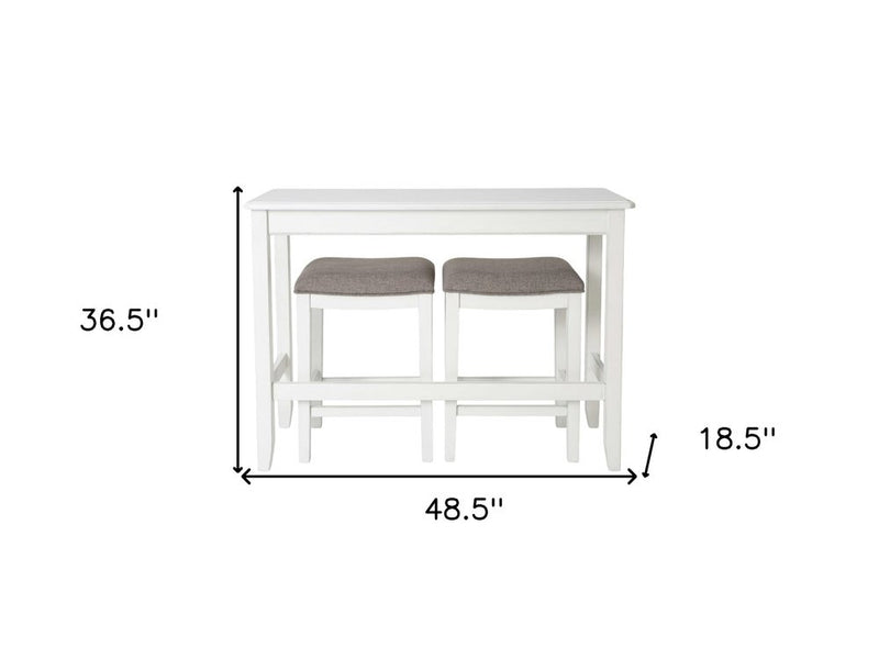 49" Three Piece White Wood Rectangular Bar Table With Two Stools