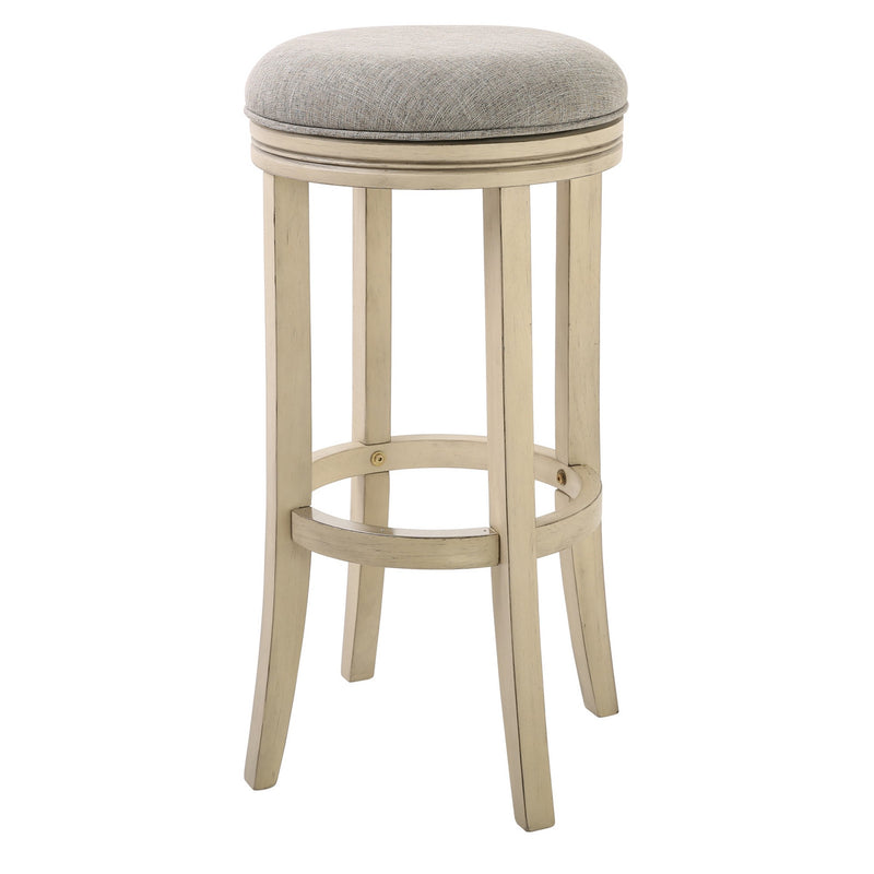 30" Gray and Ivory Fabric and Solid Wood Backless Bar Height Swivel Bar Chair