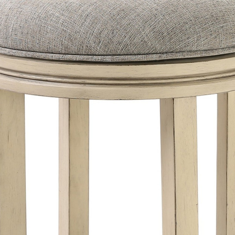 30" Gray and Ivory Fabric and Solid Wood Backless Bar Height Swivel Bar Chair