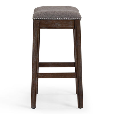 26" Gray and Brown Fabric and Solid Wood Backless Counter Height Bar Chair