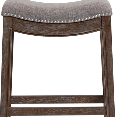 26" Gray and Brown Fabric and Solid Wood Backless Counter Height Bar Chair