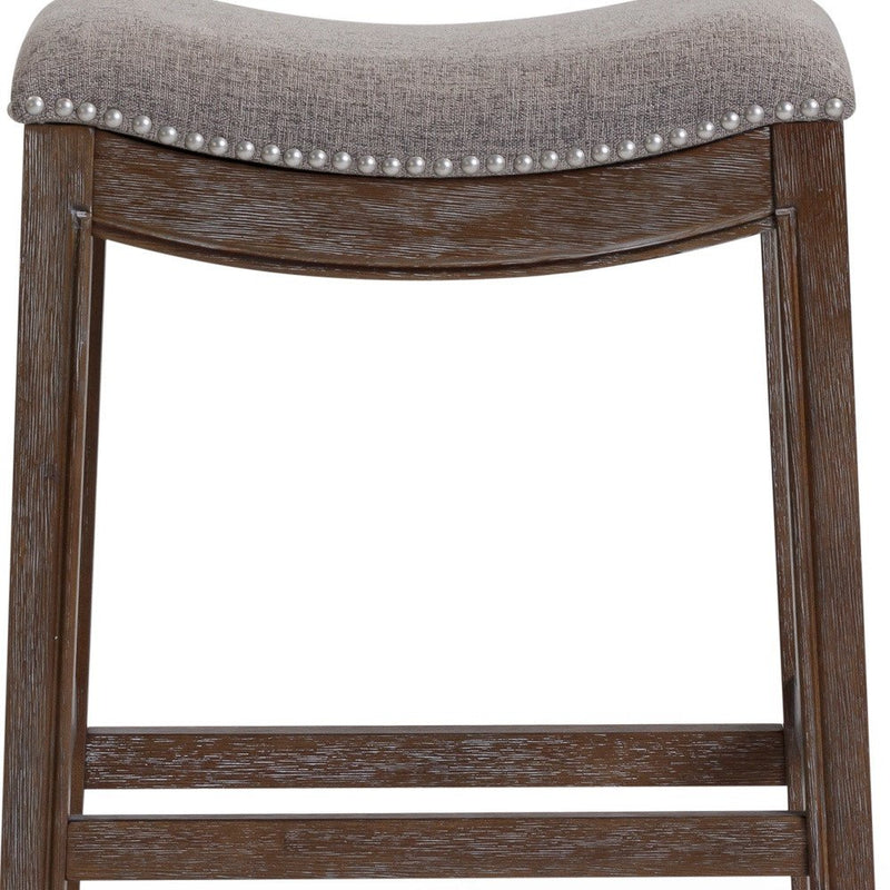 26" Gray and Brown Fabric and Solid Wood Backless Counter Height Bar Chair