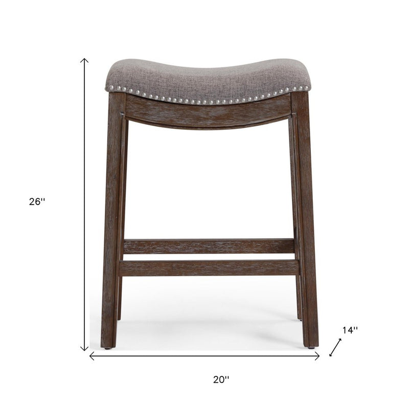 26" Gray and Brown Fabric and Solid Wood Backless Counter Height Bar Chair