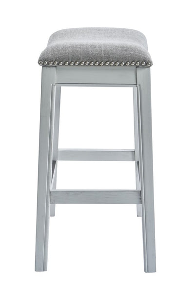 26" Gray and White Solid Wood and Linen Blend Backless Counter Height Bar Chair