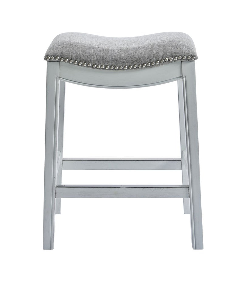 26" Gray and White Solid Wood and Linen Blend Backless Counter Height Bar Chair