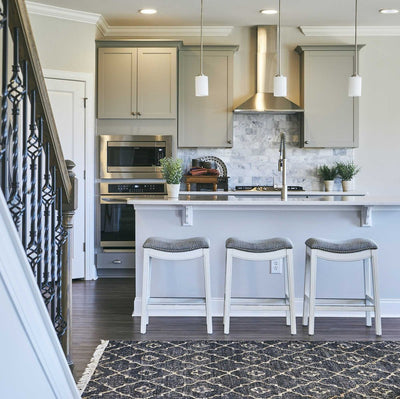 26" Gray and White Solid Wood and Linen Blend Backless Counter Height Bar Chair