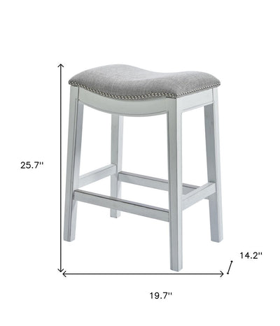 26" Gray and White Solid Wood and Linen Blend Backless Counter Height Bar Chair