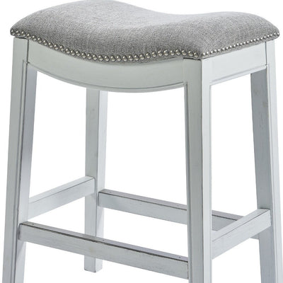 26" Gray and White Solid Wood and Linen Blend Backless Counter Height Bar Chair