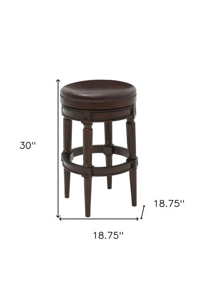 31" Brown Faux Leather and Solid Wood Backless Counter Height Swivel Bar Chair