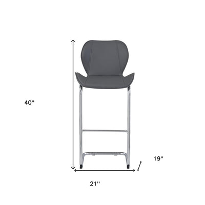 Set of Four 26 " Gray And Silver Metal Low Back Bar Height Bar Chairs